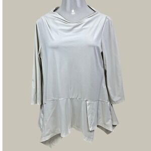 Porto San Francisco Tunic Top Blouse Size 3 (L) Ivory Drape Neck Stretch